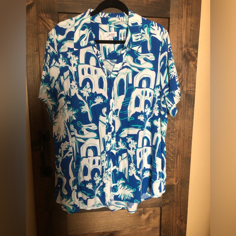 Woven camp shirt by Denim and Co.